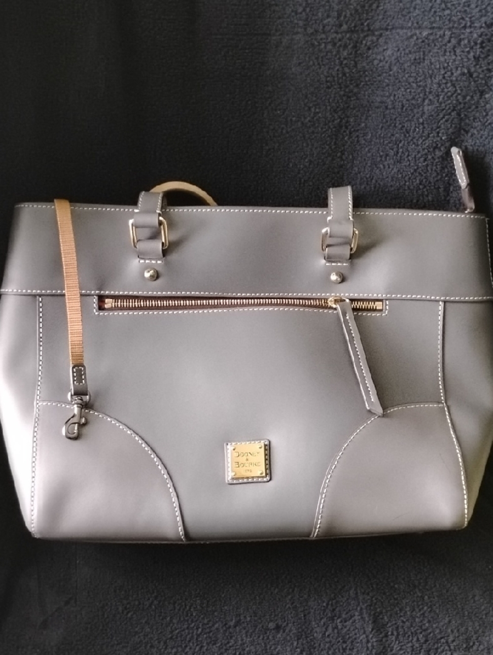 Dooney And Bourke Gray Tote Bag with Gold Hardware -